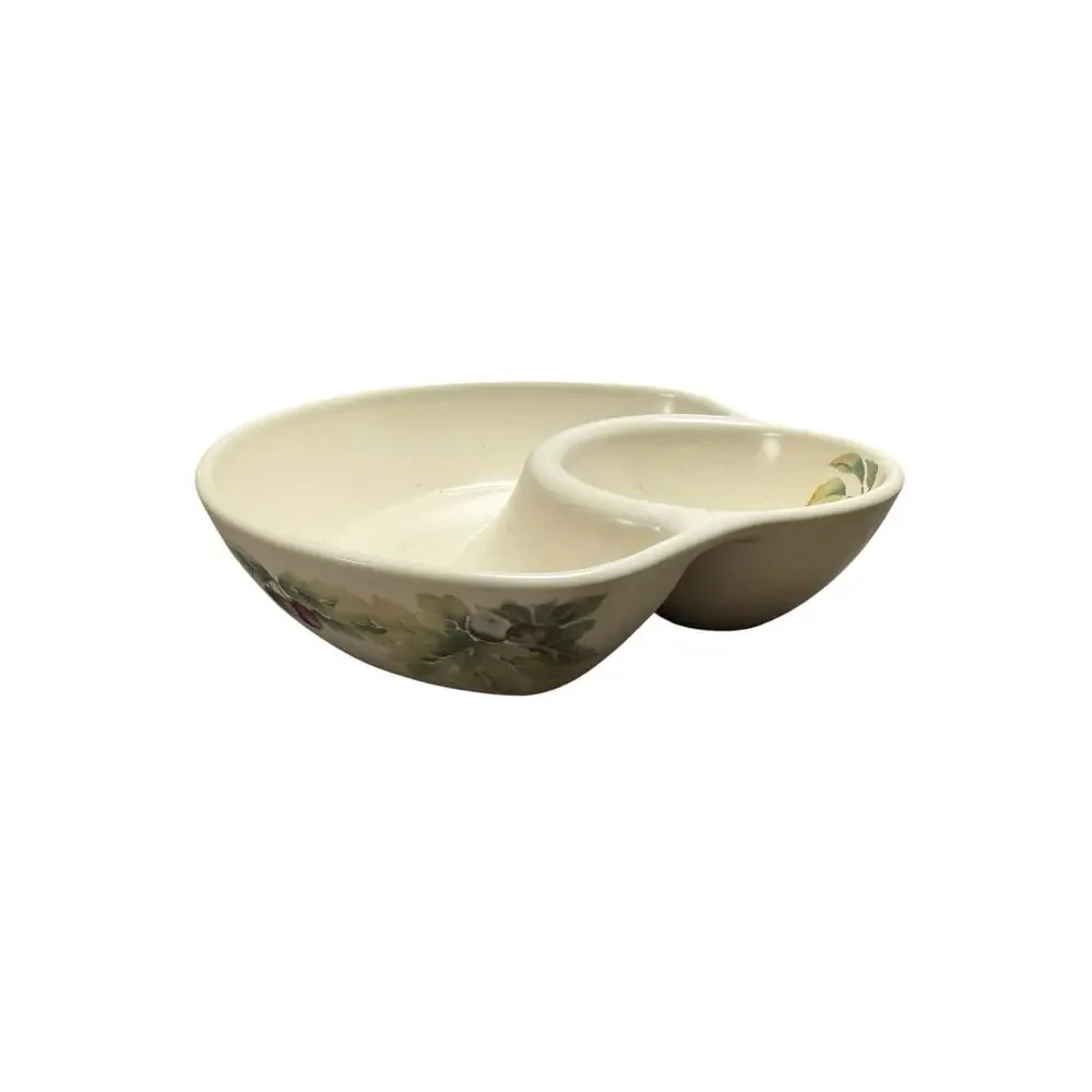 Pfaltzgraff Jamberry Cream Grapes Berries AOP Individual Chip and Dip Server